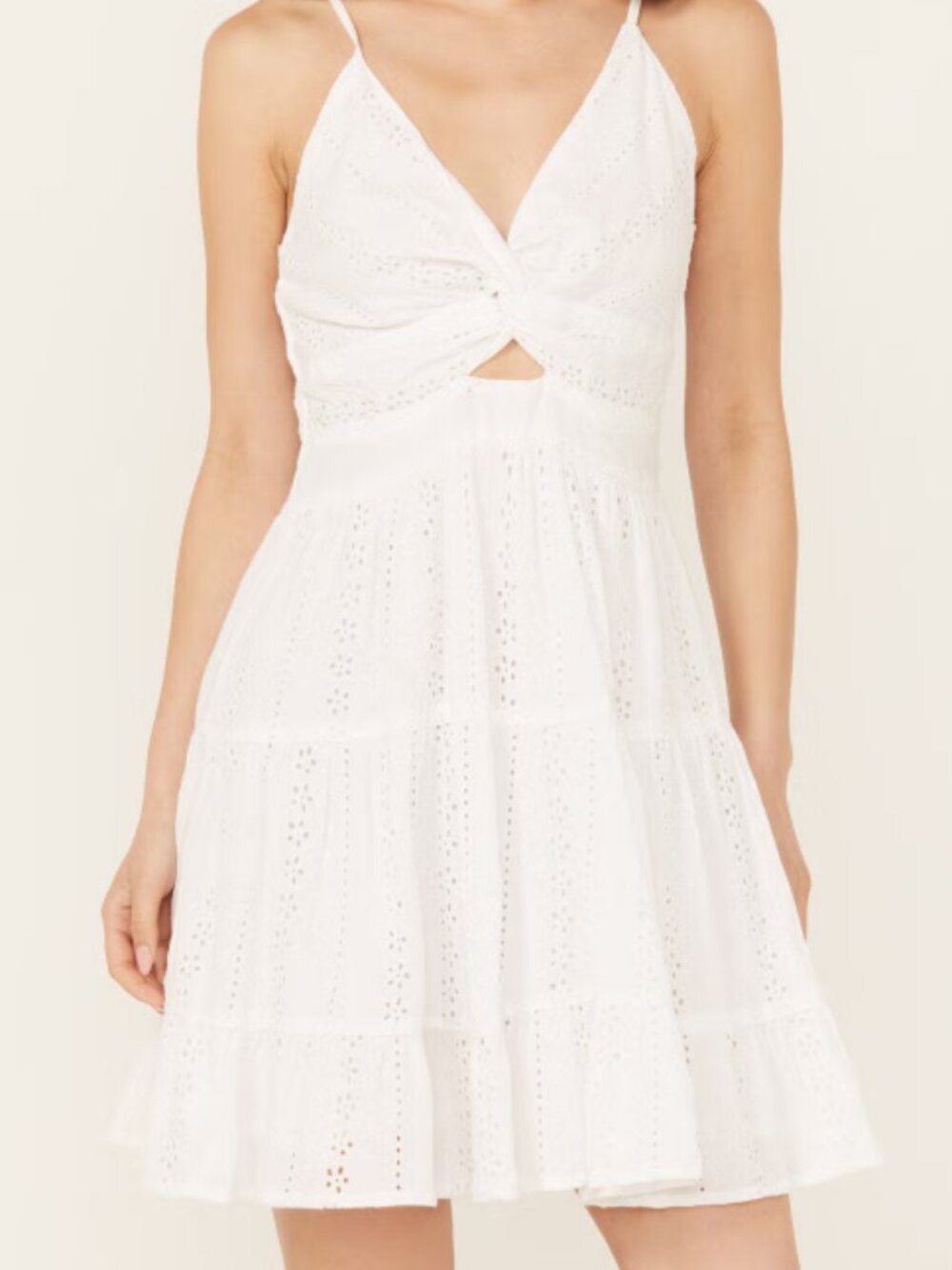 Angie White Eyelet Mini Dress with Twist Front